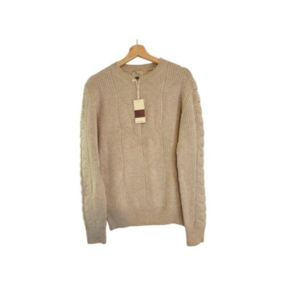 Ashley Taupe Crew Neck Cable Knit Sweater Women Size L Winter Warm Cozy